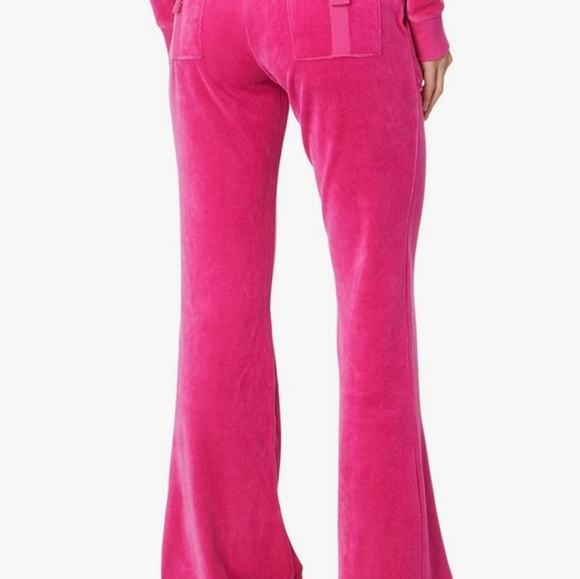 Juicy Couture Vintage Pant Women's Medium Hot Pink Velour Y2K Low Rise Wide Leg - Picture 3 of 11